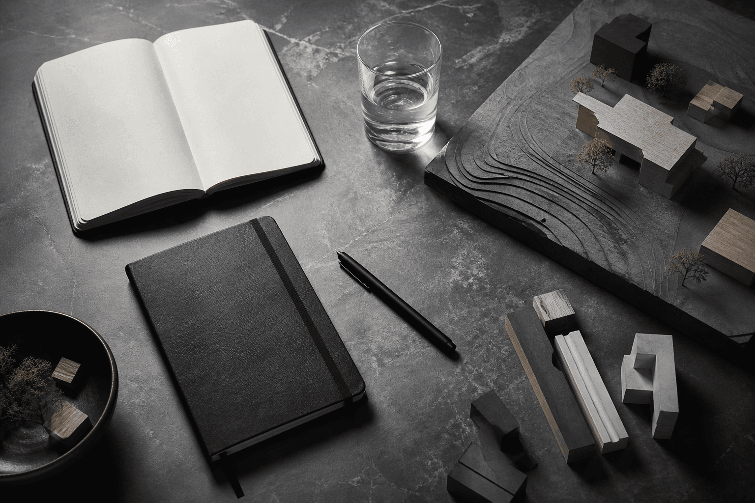 Strategy table with notebooks after a working session