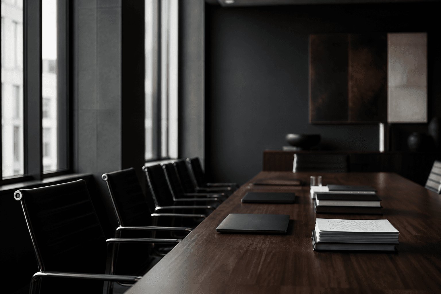 Quiet boardroom table prepared for an audit working session