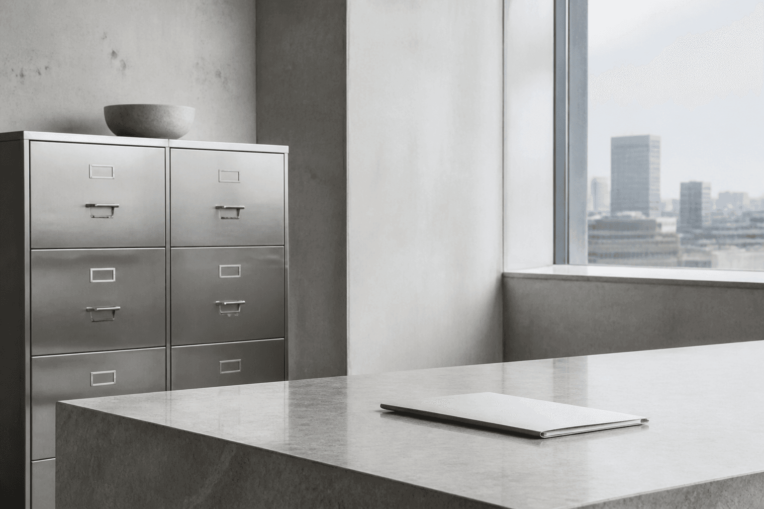 Cool-lit office desk with tax files ready for review